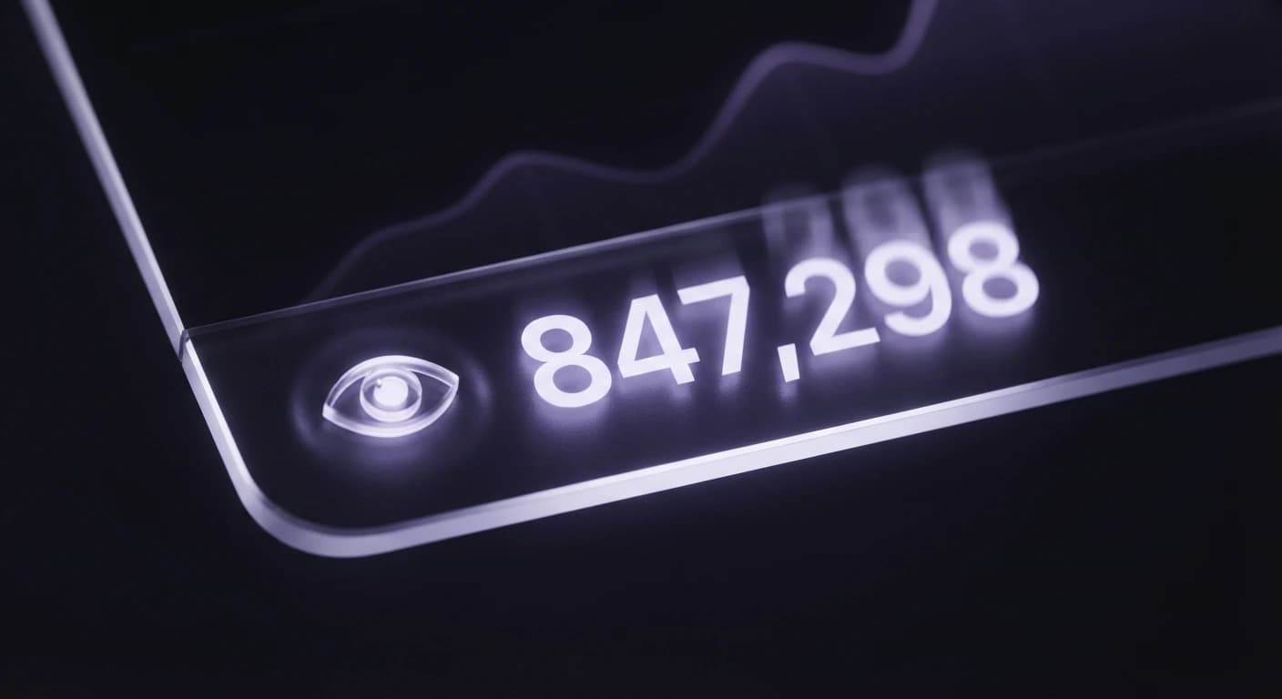 Glowing view-count number with an eye icon on a dark glass panel, illustrating how to get more views on Instagram Reels in 2026