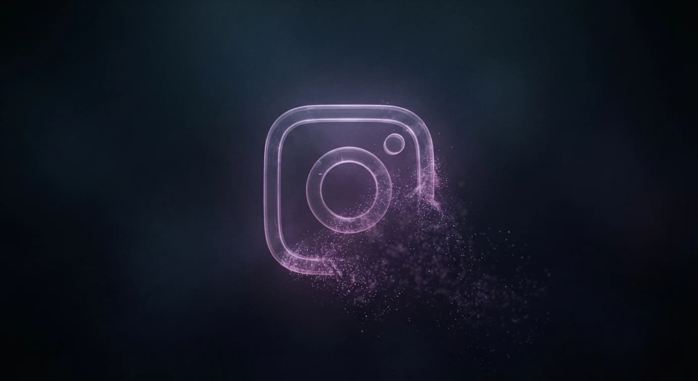 Ghostly translucent Instagram icon fading into shadow, representing a shadowbanned account